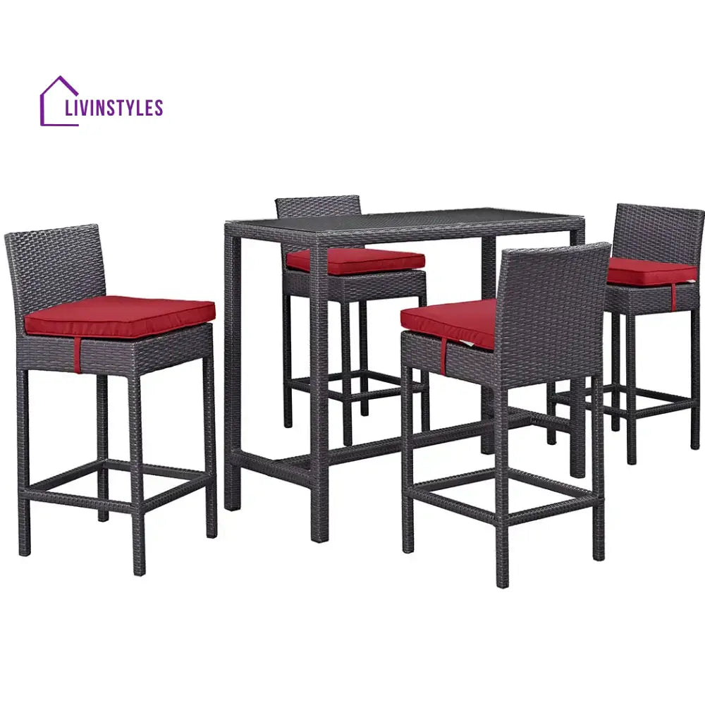 Lomeo Outdoor Patio Bar Sets 4 Chairs and 1 Table (Dark Brown) - Bar Sets