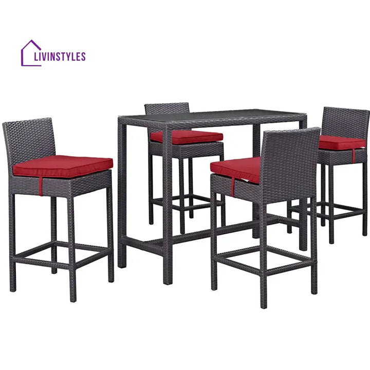 Lomeo Outdoor Patio Bar Sets 4 Chairs and 1 Table (Dark Brown) - Bar Sets