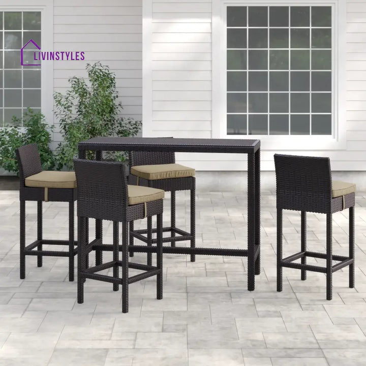 Lomeo Outdoor Patio Bar Sets 4 Chairs and 1 Table (Dark Brown) - Bar Sets