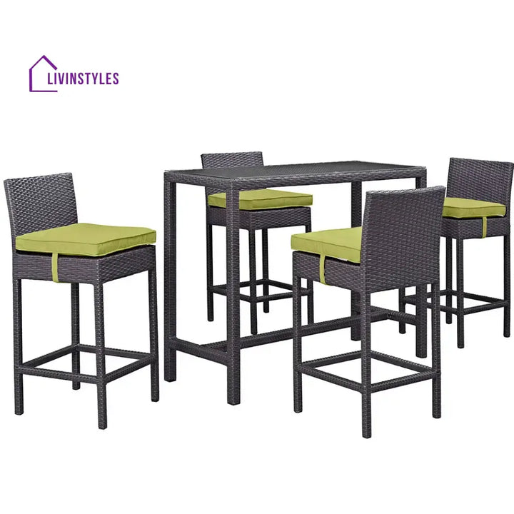 Lomeo Outdoor Patio Bar Sets 4 Chairs and 1 Table (Dark Brown) - Bar Sets