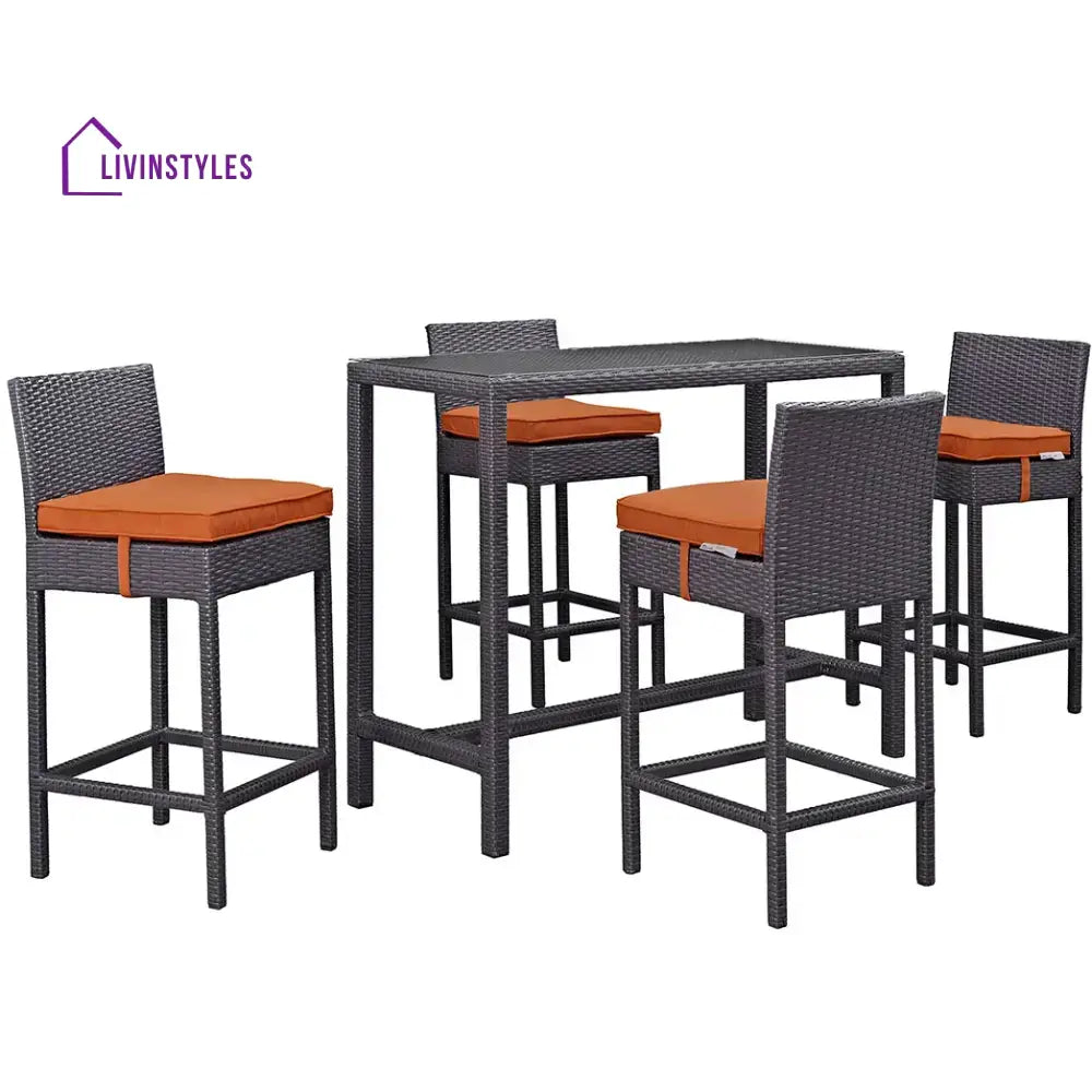 Lomeo Outdoor Patio Bar Sets 4 Chairs and 1 Table (Dark Brown) - Bar Sets