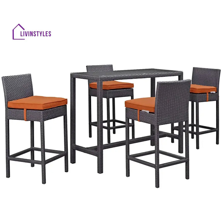 Lomeo Outdoor Patio Bar Sets 4 Chairs and 1 Table (Dark Brown) - Bar Sets
