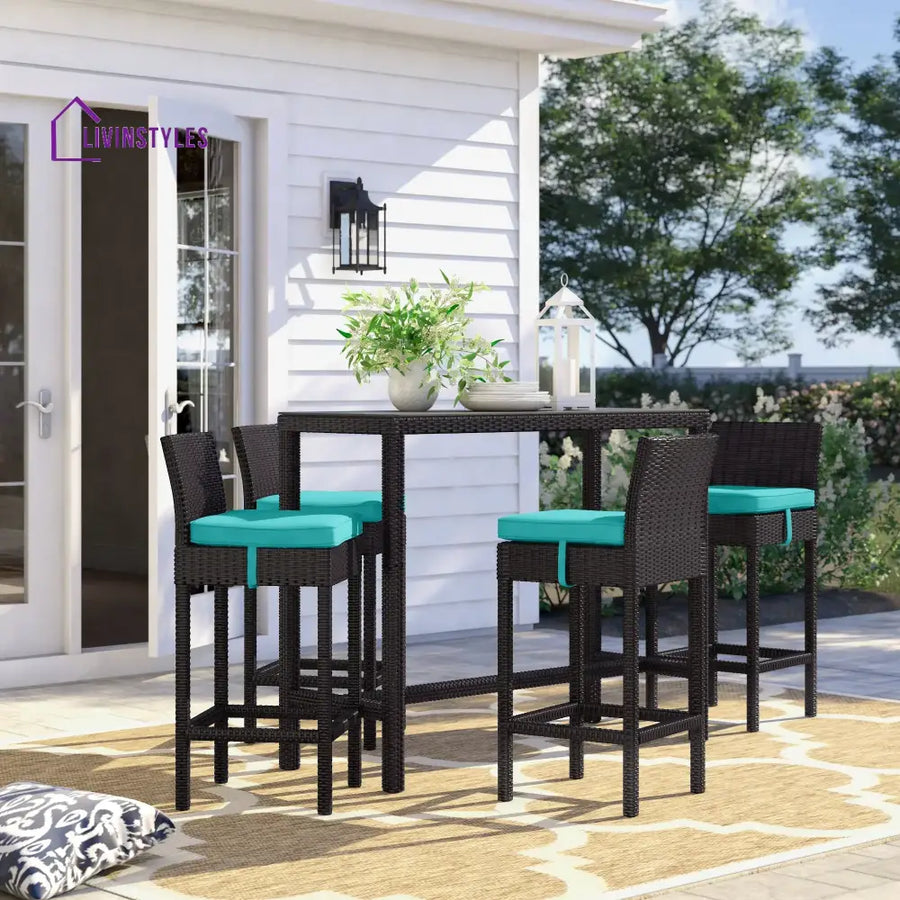 Lomeo Outdoor Patio Bar Sets 4 Chairs and 1 Table (Dark Brown) - Blue - Bar Sets
