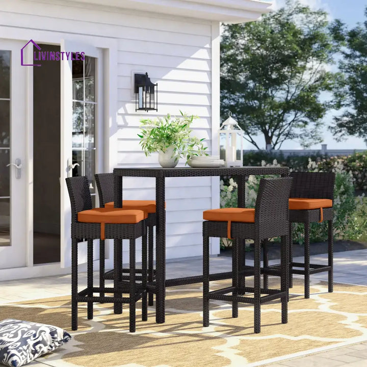 Lomeo Outdoor Patio Bar Sets 4 Chairs and 1 Table (Dark Brown) - Orange - Bar Sets