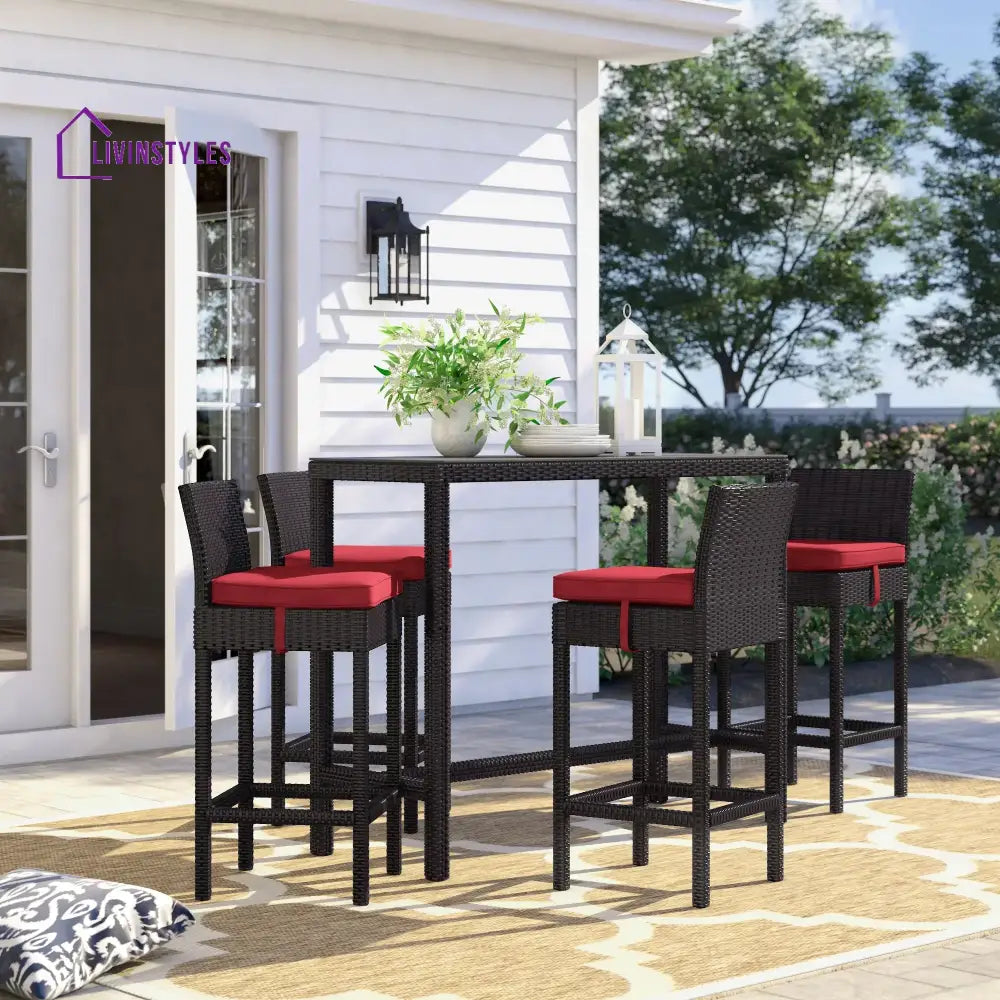 Lomeo Outdoor Patio Bar Sets 4 Chairs and 1 Table (Dark Brown) - Red - Bar Sets