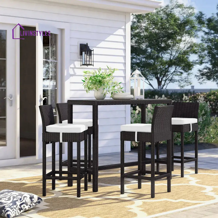 Lomeo Outdoor Patio Bar Sets 4 Chairs and 1 Table (Dark Brown) - White - Bar Sets