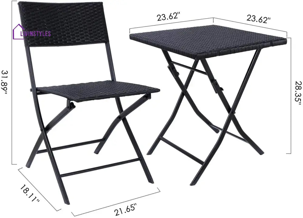 Lona Outdoor Patio Seating Set 2 Chairs and 1 Table Set (Black) - Coffee Table Sets