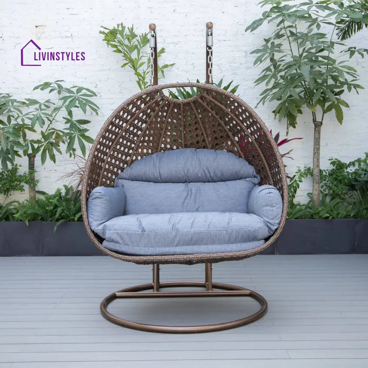 Longo Double Seater Hanging Swing With Stand For Balcony Garden Swing (Brown) - Charcoal - Swings