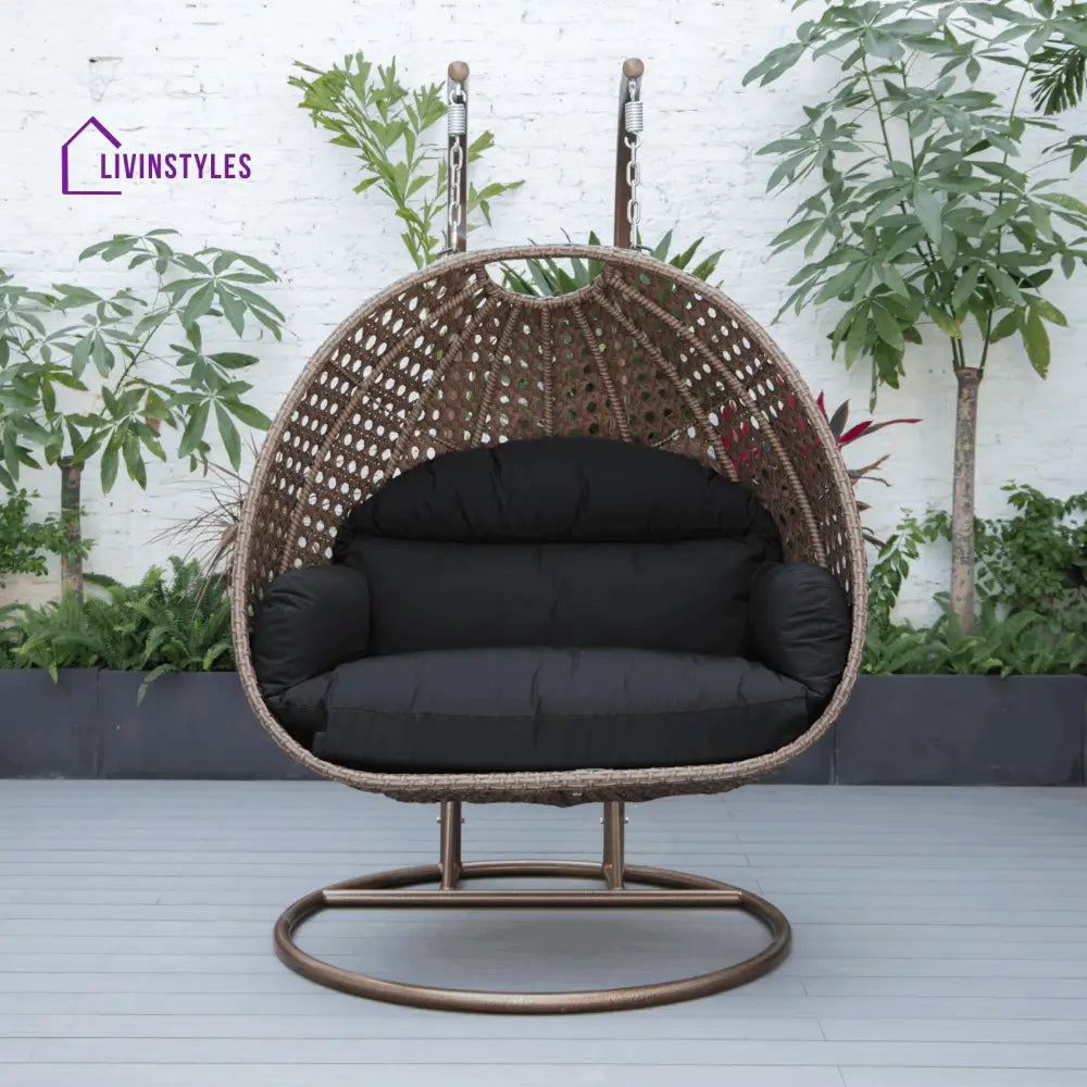 Longo Double Seater Hanging Swing With Stand For Balcony Garden Swing (Brown) - Dark Grey - Swings