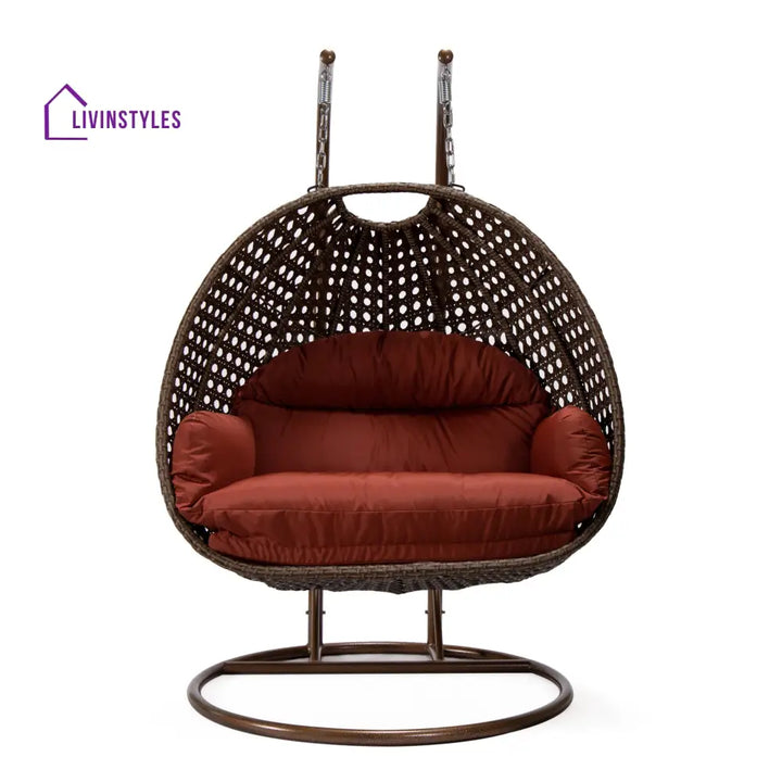 Longo Double Seater Hanging Swing With Stand For Balcony Garden Swing (Brown) - Swings