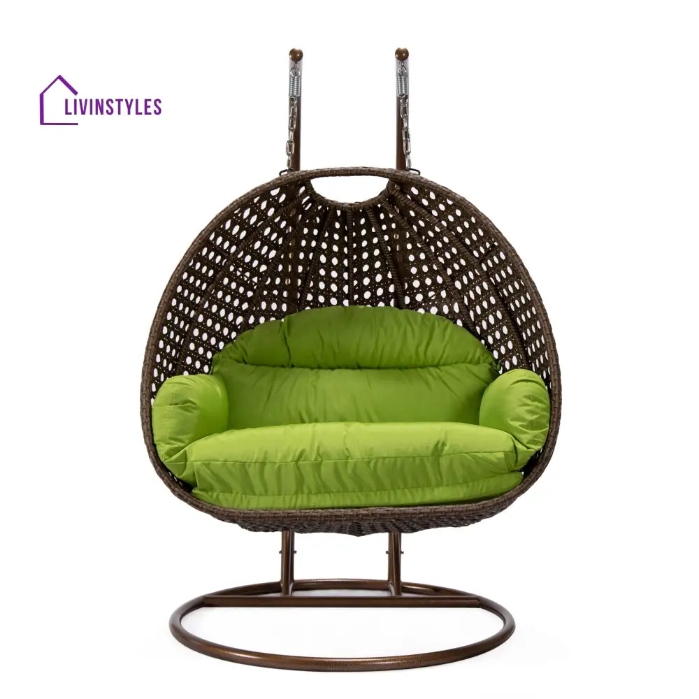 Longo Double Seater Hanging Swing With Stand For Balcony Garden Swing (Brown) - Swings