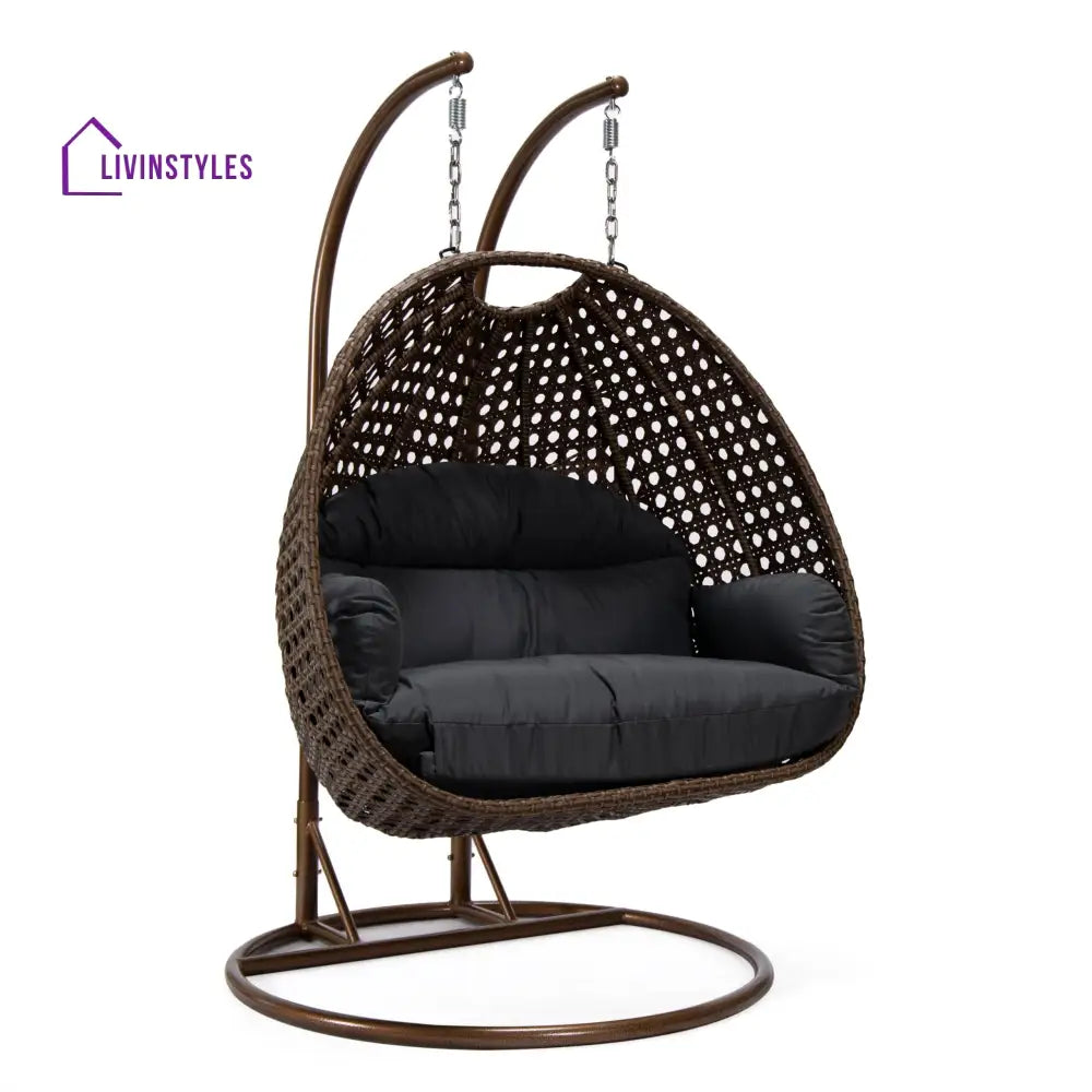 Longo Double Seater Hanging Swing With Stand For Balcony Garden Swing (Brown) - Swings