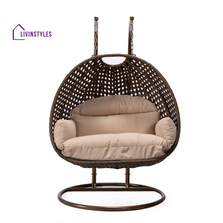 Longo Double Seater Hanging Swing With Stand For Balcony Garden Swing (Brown) - Swings