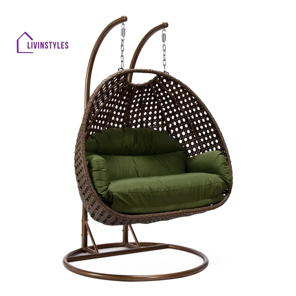 Longo Double Seater Hanging Swing With Stand For Balcony Garden Swing (Brown) - Swings