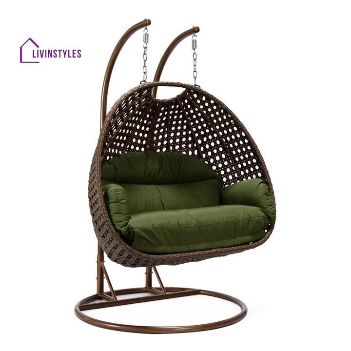 Longo Double Seater Hanging Swing With Stand For Balcony Garden Swing (Brown) - Swings