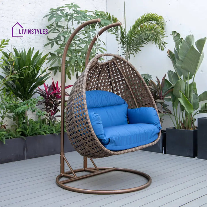Longo Double Seater Hanging Swing With Stand For Balcony Garden Swing (Brown) - Swings