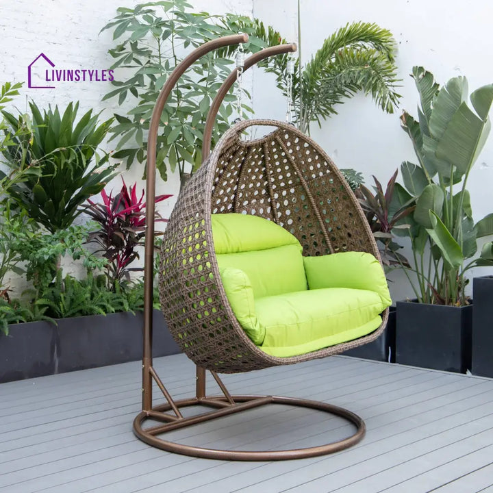Longo Double Seater Hanging Swing With Stand For Balcony Garden Swing (Brown) - Swings