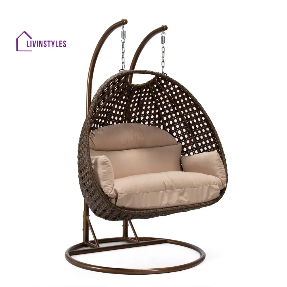 Longo Double Seater Hanging Swing With Stand For Balcony Garden Swing (Brown) - Swings
