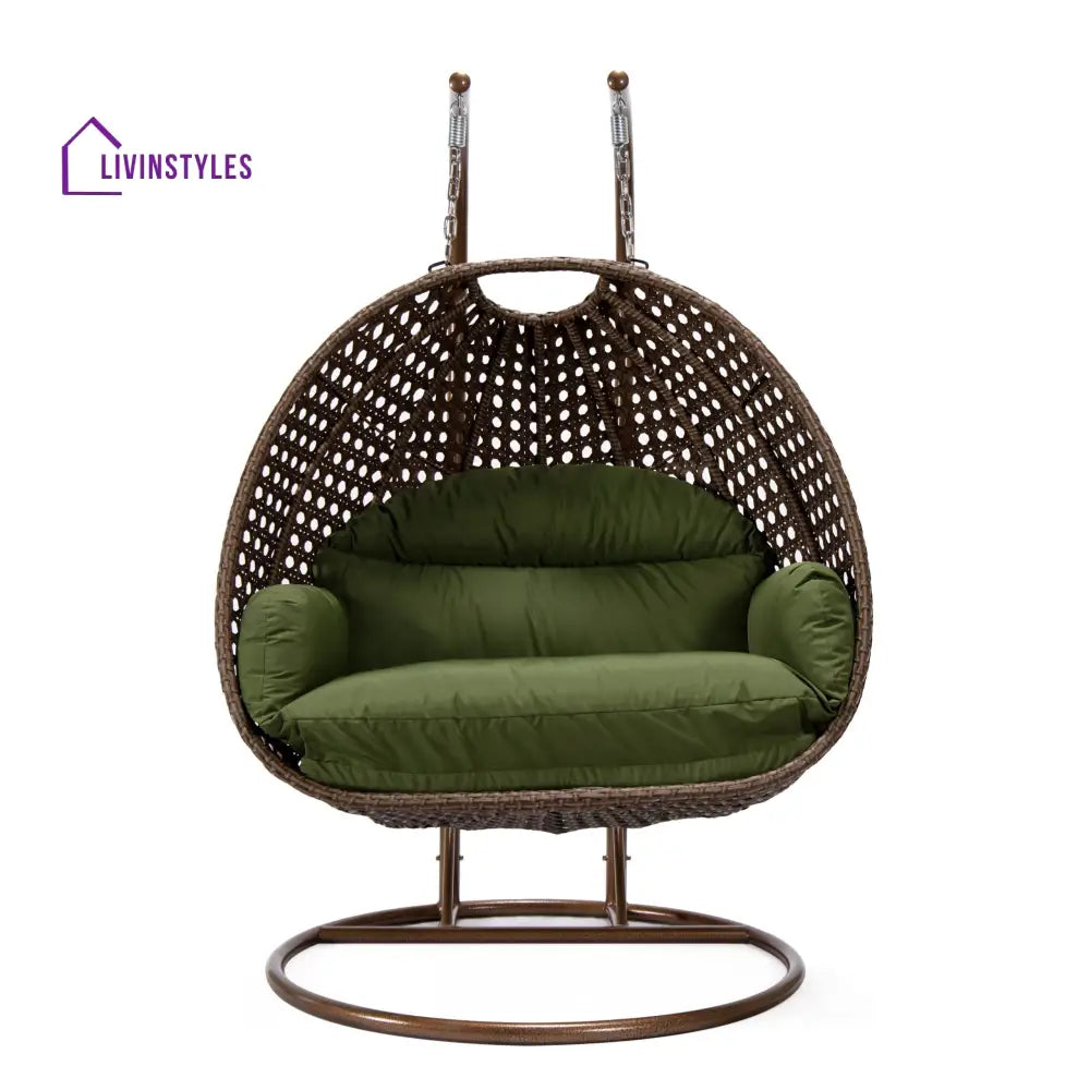 Longo Double Seater Hanging Swing With Stand For Balcony Garden Swing (Brown) - Swings