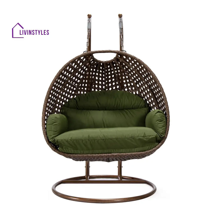 Longo Double Seater Hanging Swing With Stand For Balcony Garden Swing (Brown) - Swings