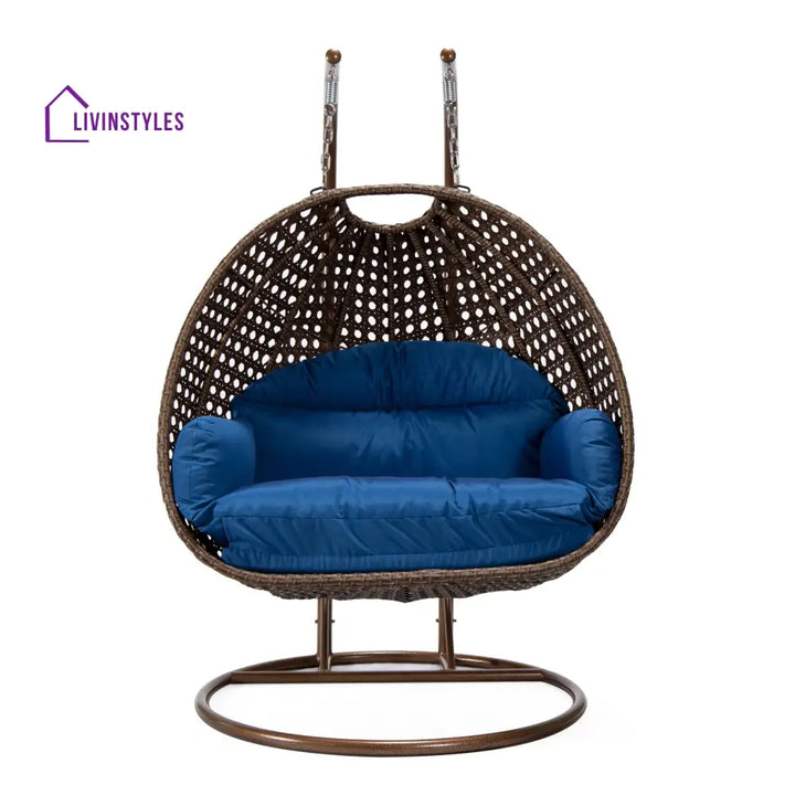 Longo Double Seater Hanging Swing With Stand For Balcony Garden Swing (Brown) - Swings