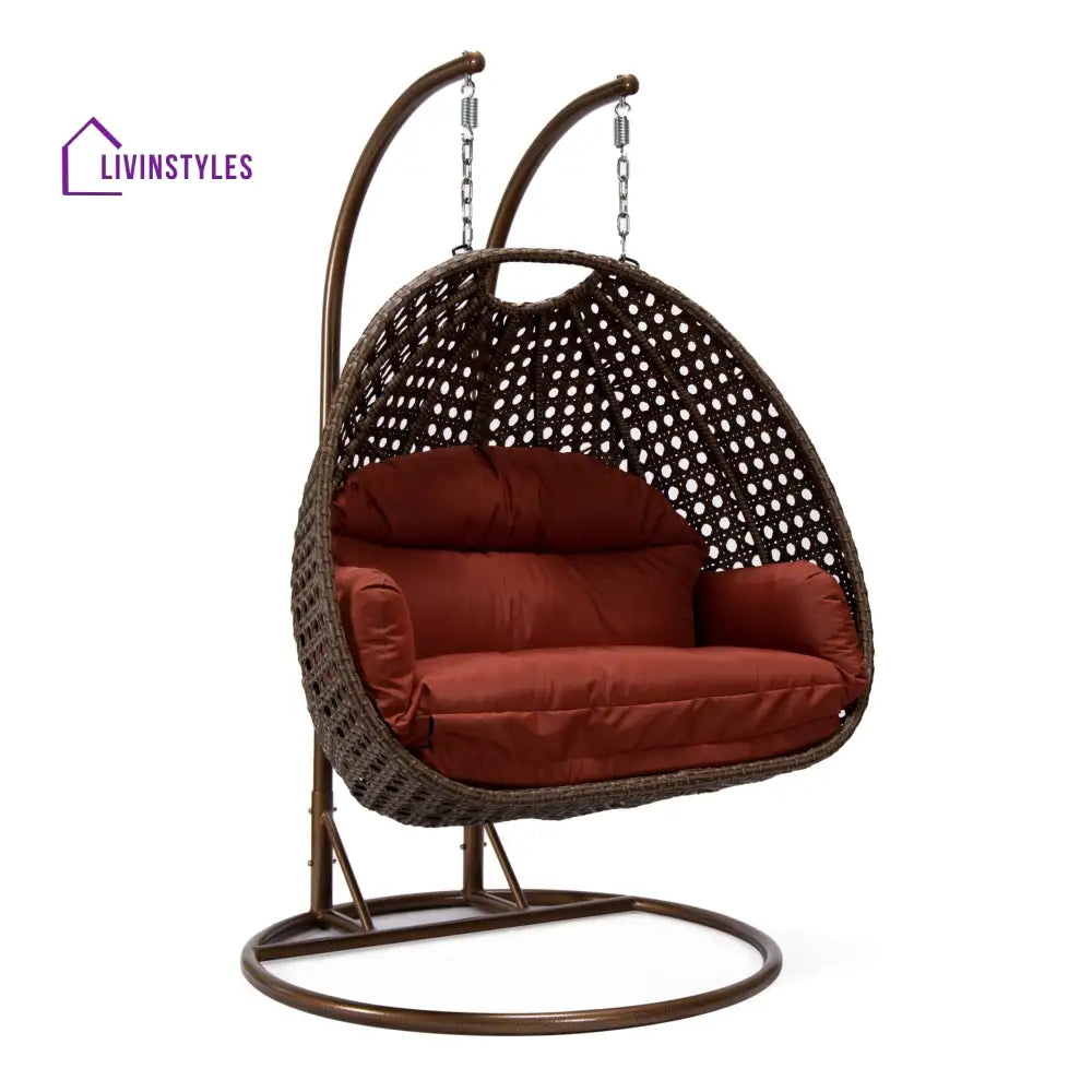 Longo Double Seater Hanging Swing With Stand For Balcony Garden Swing (Brown) - Swings