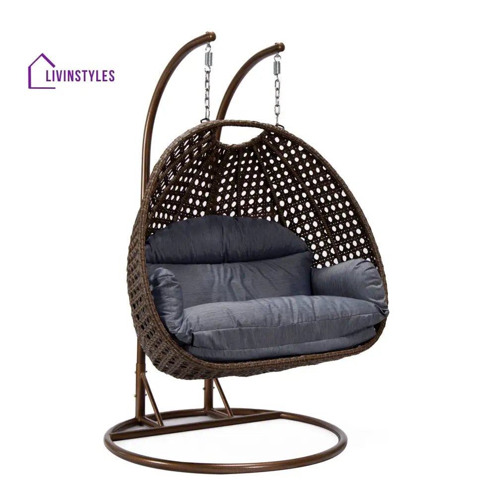 Longo Double Seater Hanging Swing With Stand For Balcony Garden Swing (Brown) - Swings