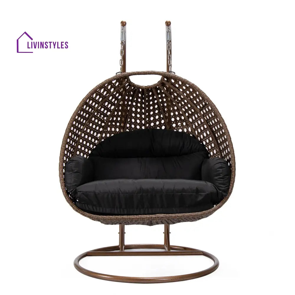 Longo Double Seater Hanging Swing With Stand For Balcony Garden Swing (Brown) - Swings