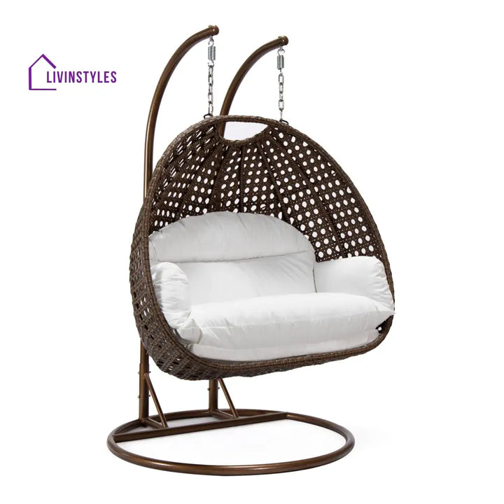 Longo Double Seater Hanging Swing With Stand For Balcony Garden Swing (Brown) - Swings