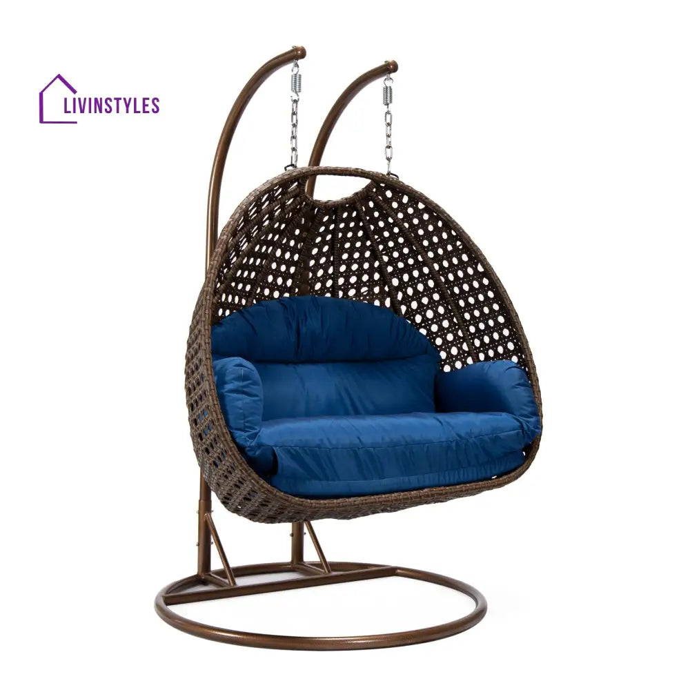 Longo Double Seater Hanging Swing With Stand For Balcony Garden Swing (Brown) - Swings