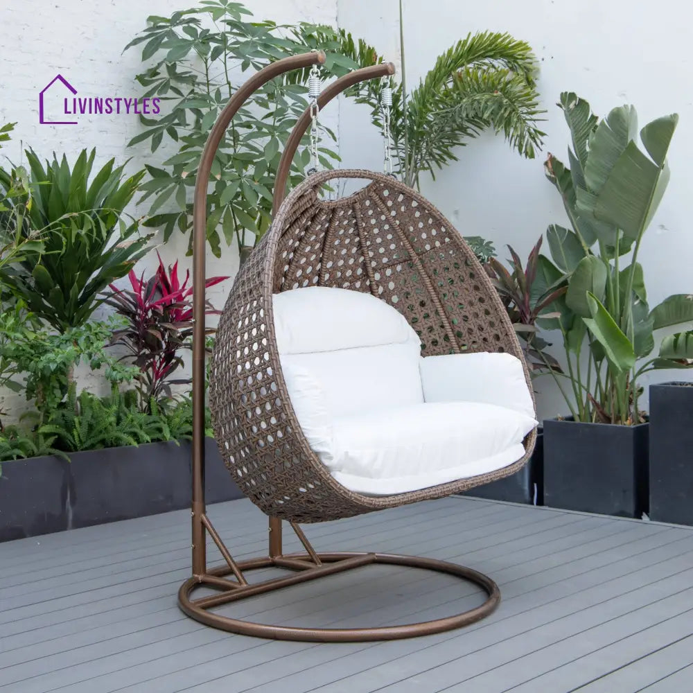 Longo Double Seater Hanging Swing With Stand For Balcony Garden Swing (Brown) - Swings