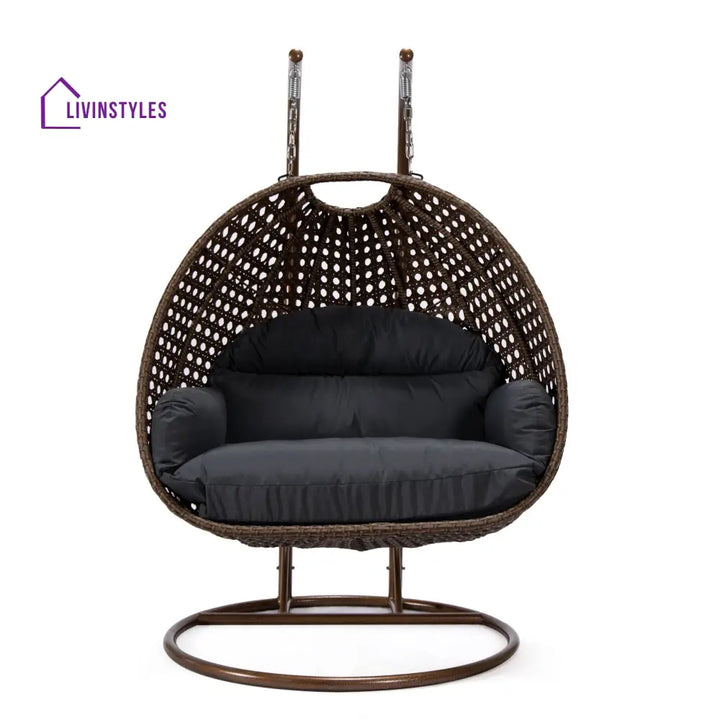 Longo Double Seater Hanging Swing With Stand For Balcony Garden Swing (Brown) - Swings