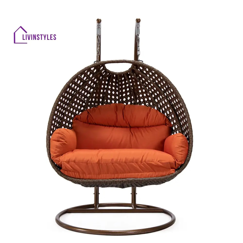 Longo Double Seater Hanging Swing With Stand For Balcony Garden Swing (Brown) - Swings