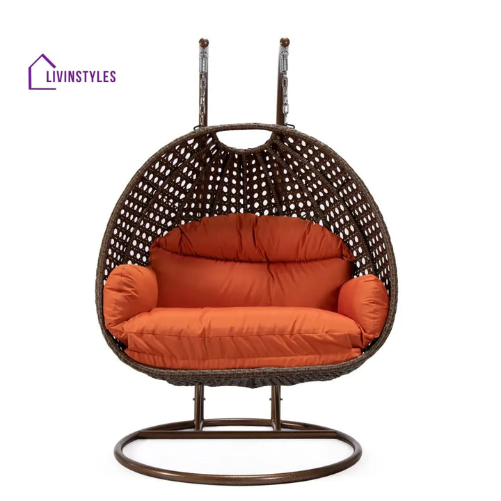 Longo Double Seater Hanging Swing With Stand For Balcony Garden Swing (Brown) - Swings