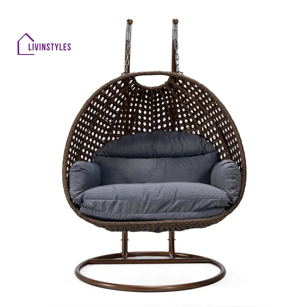 Longo Double Seater Hanging Swing With Stand For Balcony Garden Swing (Brown) - Swings