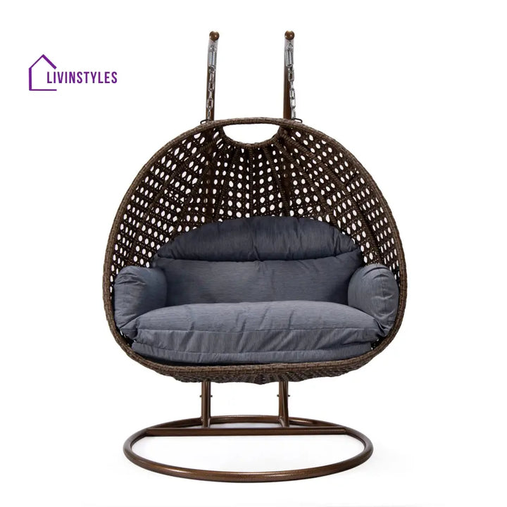Longo Double Seater Hanging Swing With Stand For Balcony Garden Swing (Brown) - Swings