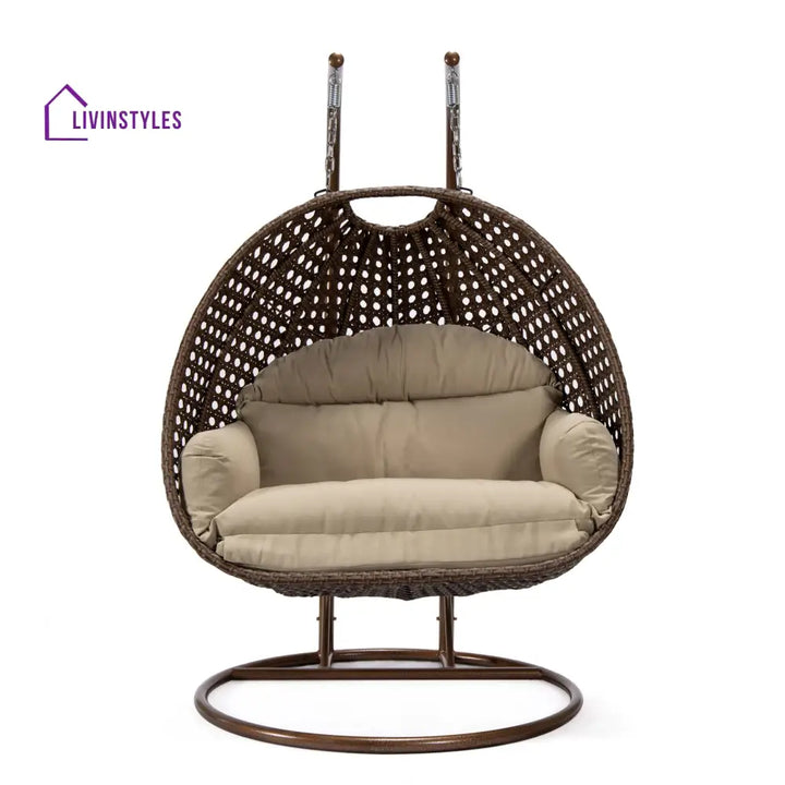 Longo Double Seater Hanging Swing With Stand For Balcony Garden Swing (Brown) - Swings