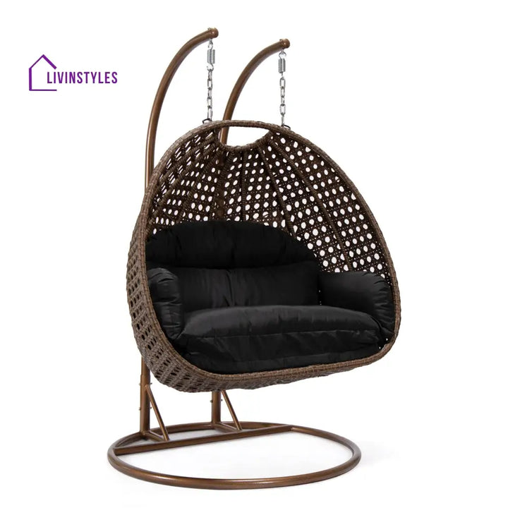 Longo Double Seater Hanging Swing With Stand For Balcony Garden Swing (Brown) - Swings