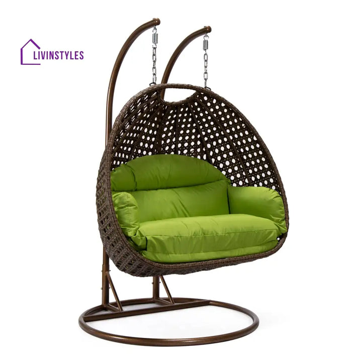 Longo Double Seater Hanging Swing With Stand For Balcony Garden Swing (Brown) - Swings