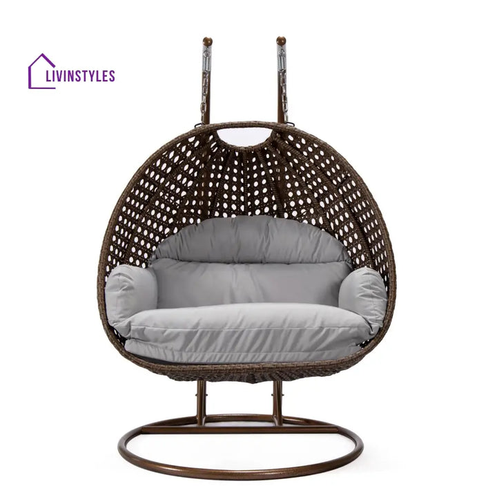Longo Double Seater Hanging Swing With Stand For Balcony Garden Swing (Brown) - Swings