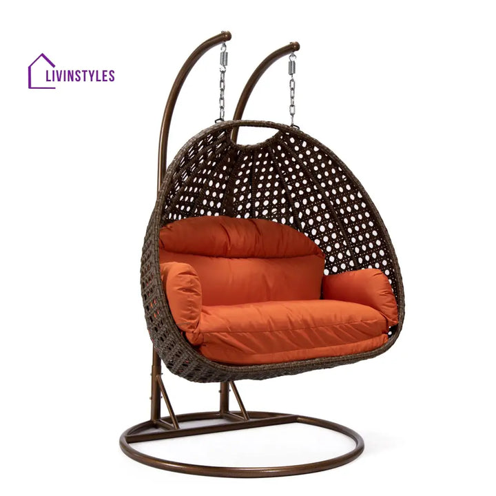 Longo Double Seater Hanging Swing With Stand For Balcony Garden Swing (Brown) - Swings