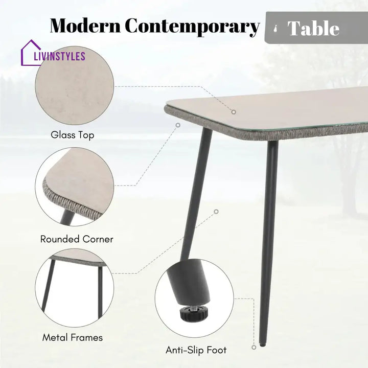 Lopa 7-Piece Outdoor Patio Dining Set with Rope Chairs & Glass Top Table - Dining Set