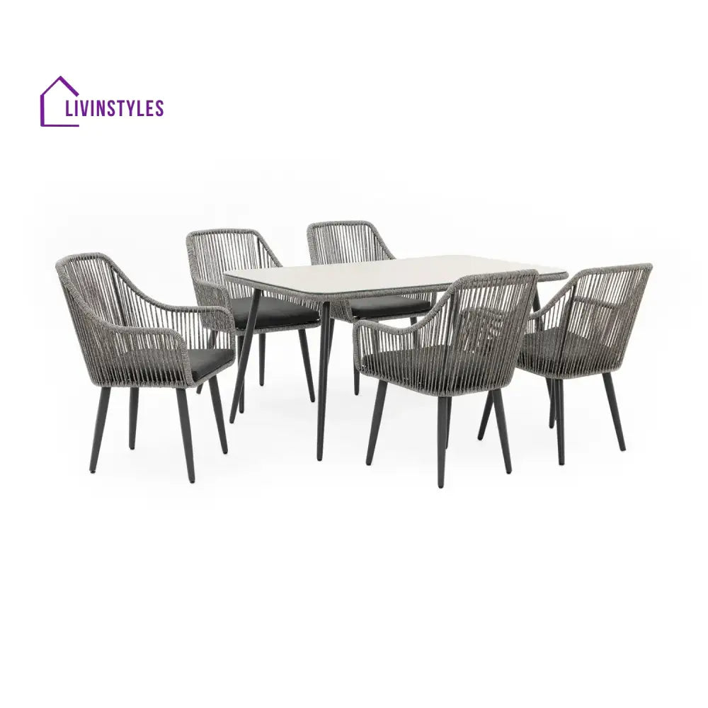 Lopa 7-Piece Outdoor Patio Dining Set with Rope Chairs & Glass Top Table - Dining Set
