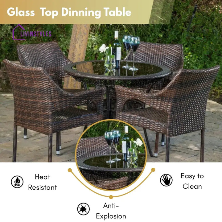 Lopamudra Outdoor All-Weather Resistant Rattan Wicker 5-Piece Dining Set - Dining Set