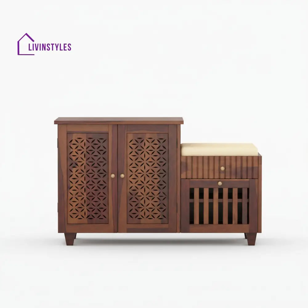 Lorena Sheesham wood shoe rack with seating