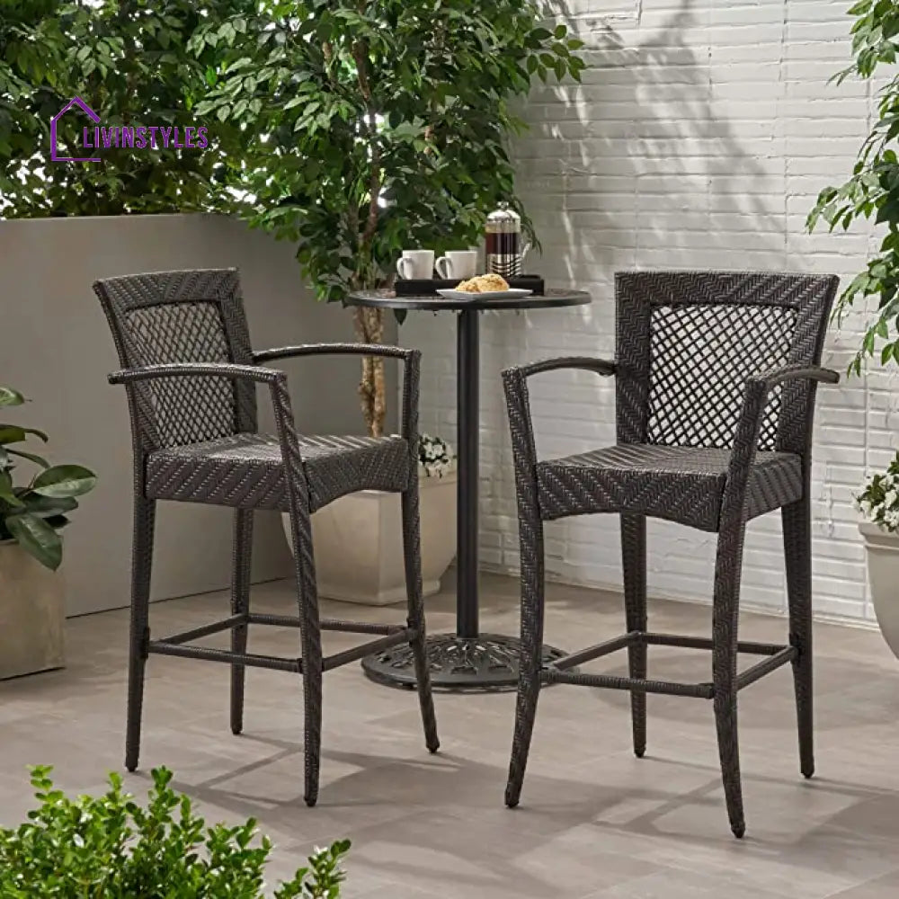 Lorenzo Outdoor Patio Bar Chair 2 Chairs For Balcony (Brown) - Bar Sets