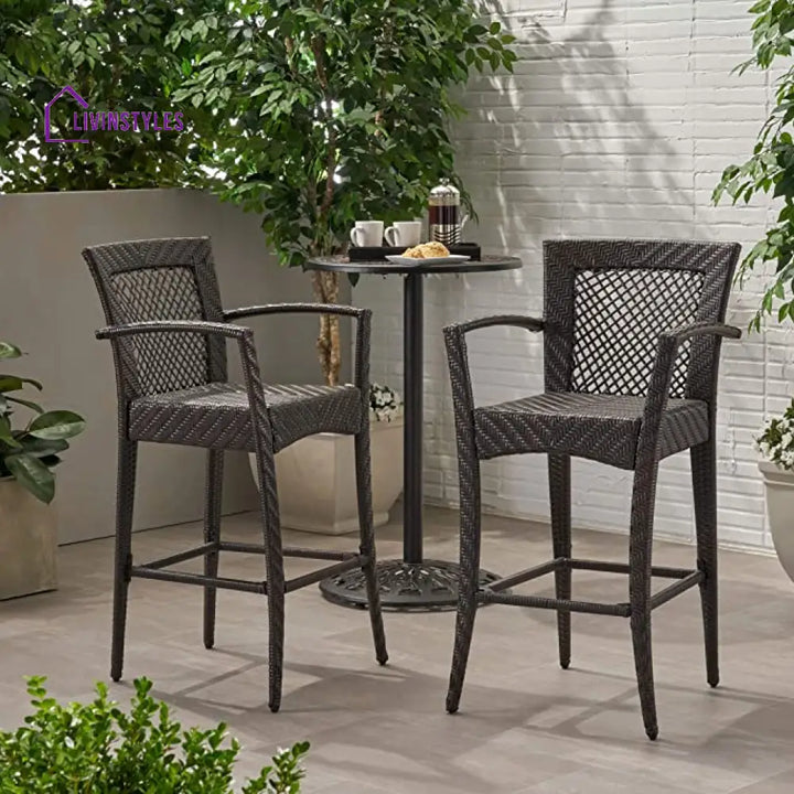 Lorenzo Outdoor Patio Bar Chair 2 Chairs For Balcony (Brown) - Bar Sets