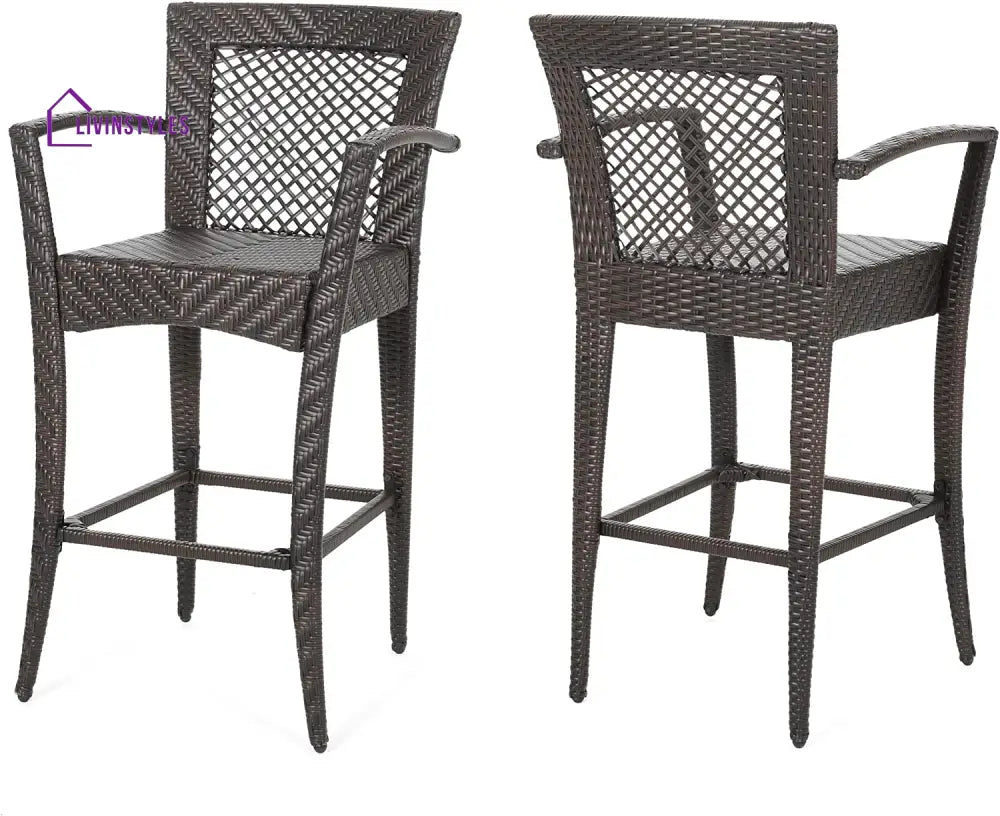 Lorenzo Outdoor Patio Bar Chair 2 Chairs For Balcony (Brown) - Bar Sets