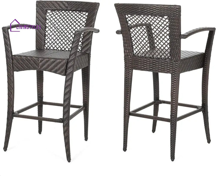 Lorenzo Outdoor Patio Bar Chair 2 Chairs For Balcony (Brown) - Bar Sets