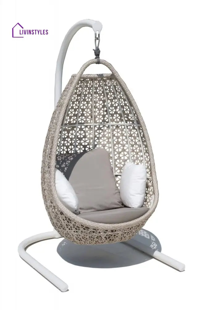 Lorenzo Single Seater Hanging Swing With Stand For Balcony Garden Swing (Silver) - Swings